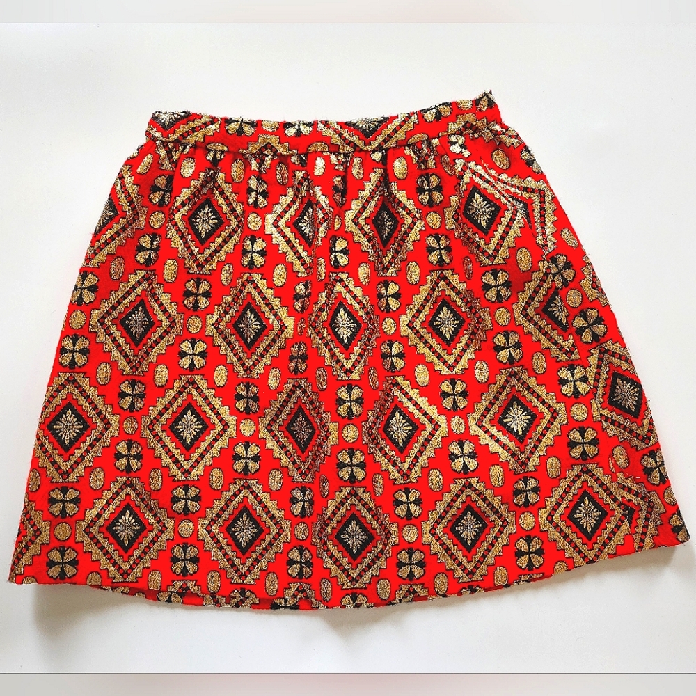 Vintage 70s Gold Metallic Brocade Mini Skirt 26W